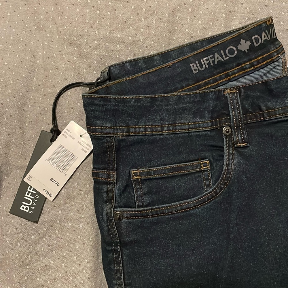 NWT Buffalo denim jeans. Men’s 33/30 rinsed indigo skinny stretch.